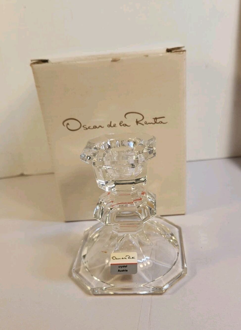 Oscar de la Renta Clear Crystal Candle Holder Austria Elegant Decorative Accent